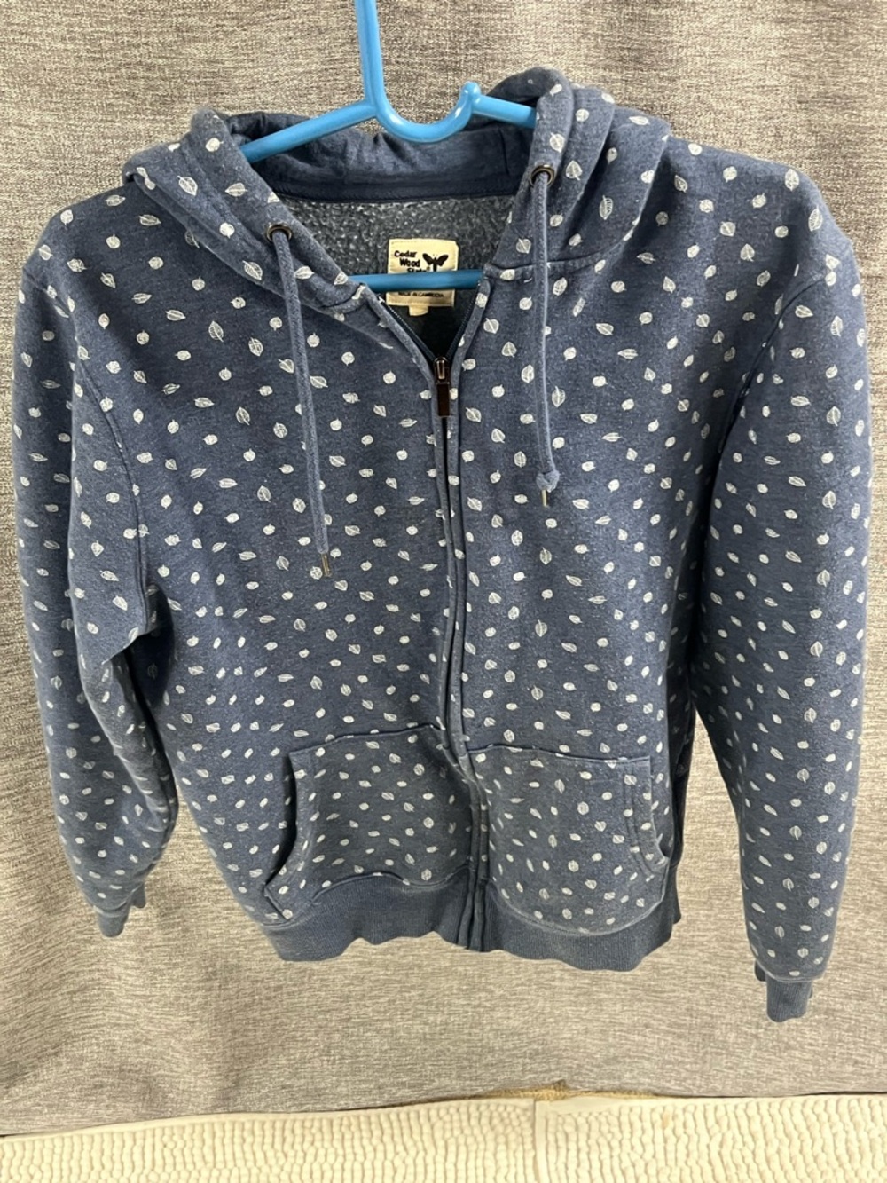 Navy Blue White Pattern Zip-Up Hoodie